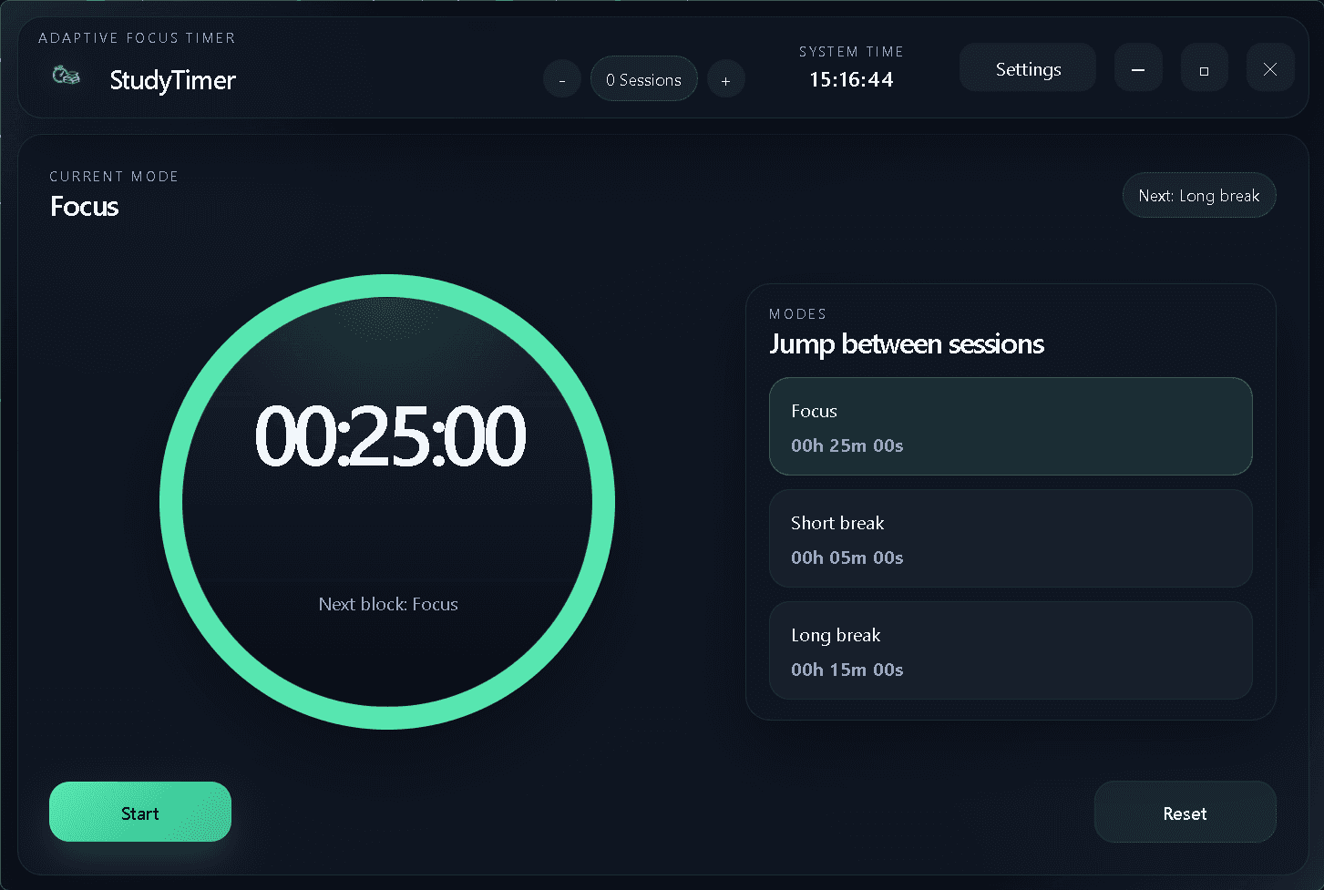 StudyTimer desktop app screenshot
